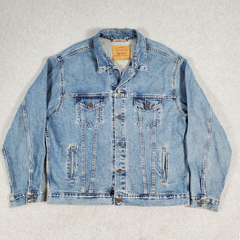 Vintage Levis 70507-0389 Denim Trucker Jacket Mens XL Blue Med Wash 4 Pocket